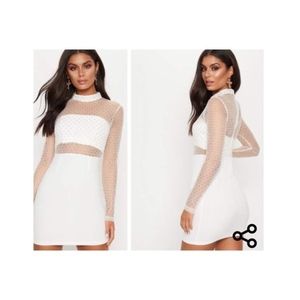 WHITE CRISS CROSS MESH TOP BODYCON DRESS